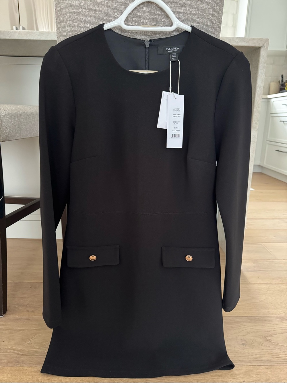 Ever New Black Long Sleeve Shift Dress with Gold Buttons